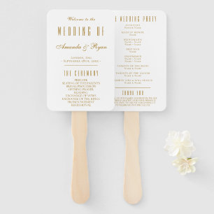 Abanico Programa de Boda de Guión Dorado Blanco Simple