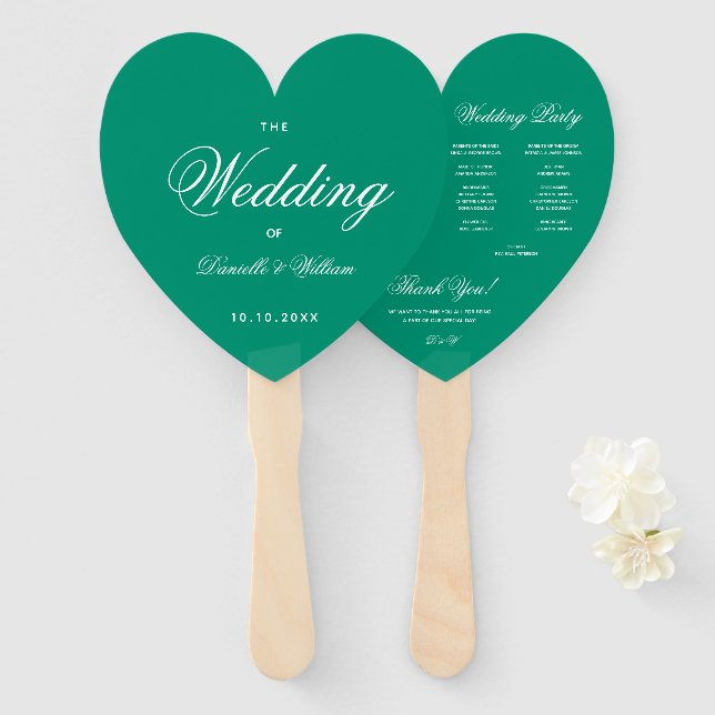 Abanico Programa de Boda de Guión Elegante del Corazón Ver (Anverso y reverso)