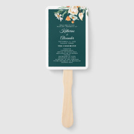 Abanico Programa de Boda de Guión Oscuro Verde azulado Flo