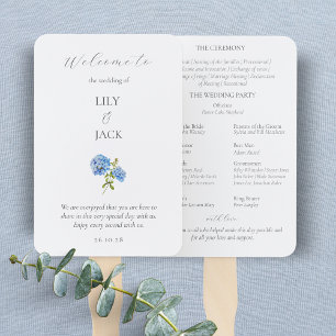 Abanico Programa de Boda de Hidrangea Blanca Azul Floral d
