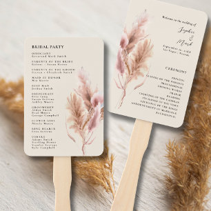 Abanico Programa de boda de hierba de Pampas boho con aban