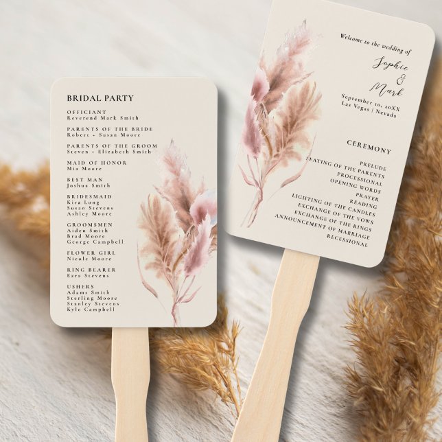 Abanico Programa de boda de hierba de Pampas boho con aban (Subido por el creador)