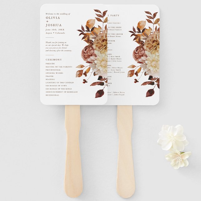 Abanico Programa de Boda de Hojas de Otoño Elegantes (Elegant Fall Leaves Wedding Program Hand Fan by Painted Paperie
)