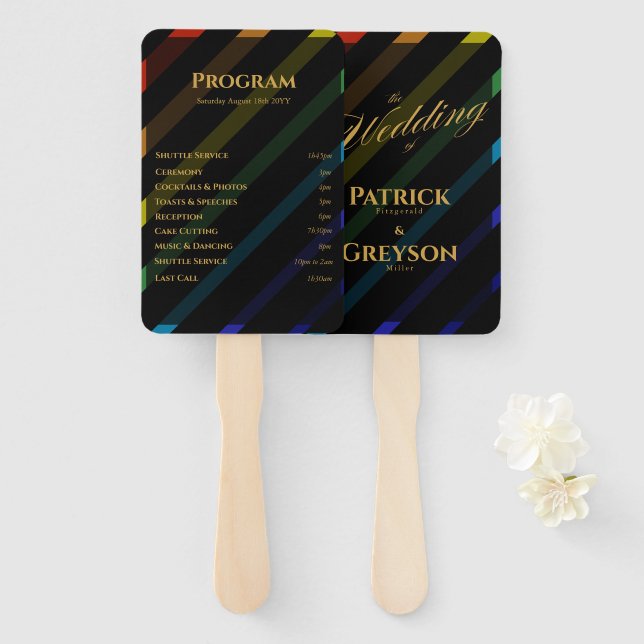 Abanico Programa de Boda de Hombres Gays con Elegante Arco (Anverso y reverso)