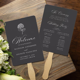 Abanico Programa de Boda de Hortensia de Carbón Clásico