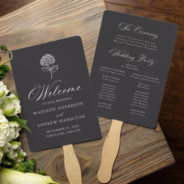 Abanico Programa de Boda de Hortensia de Carbón Clásico (Subido por el creador)