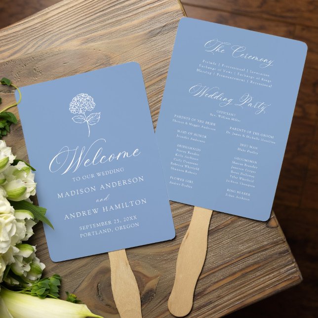 Abanico Programa de Boda de Hortensias Azules Clásicas (Subido por el creador)