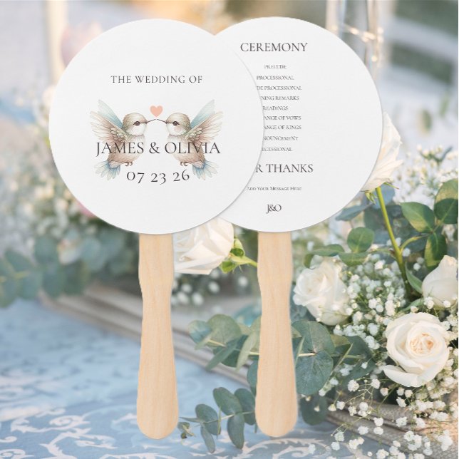 Abanico Programa de Boda de Hummingbird personalizado Ador (Custom Adorable Hummingbird Wedding Program Hand Fans)