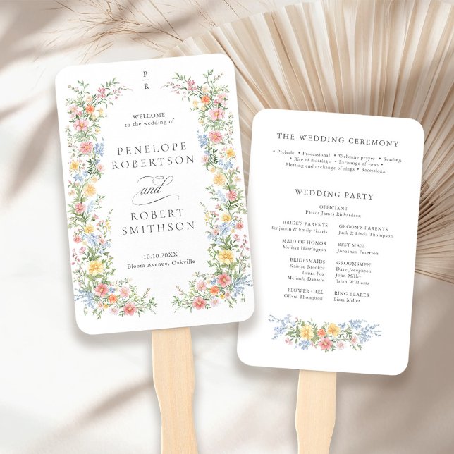 Abanico Programa de Boda de Jardín de la Primavera del Pas (Soft Pastel Ornate Spring Garden Wedding Program Hand Fan)