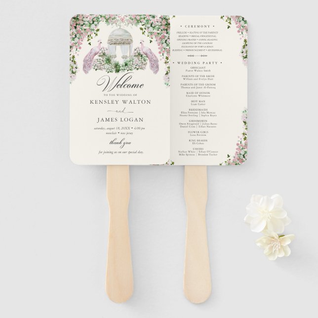 Abanico Programa de Boda de Jardín Elegante Rosado (Anverso y reverso)