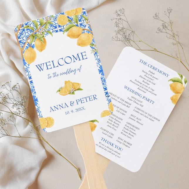 Abanico Programa de Boda de Lemon Mediterranean Tiles Ital (Wedding Program Lemon Mediterranean Tiles Hand Fan )