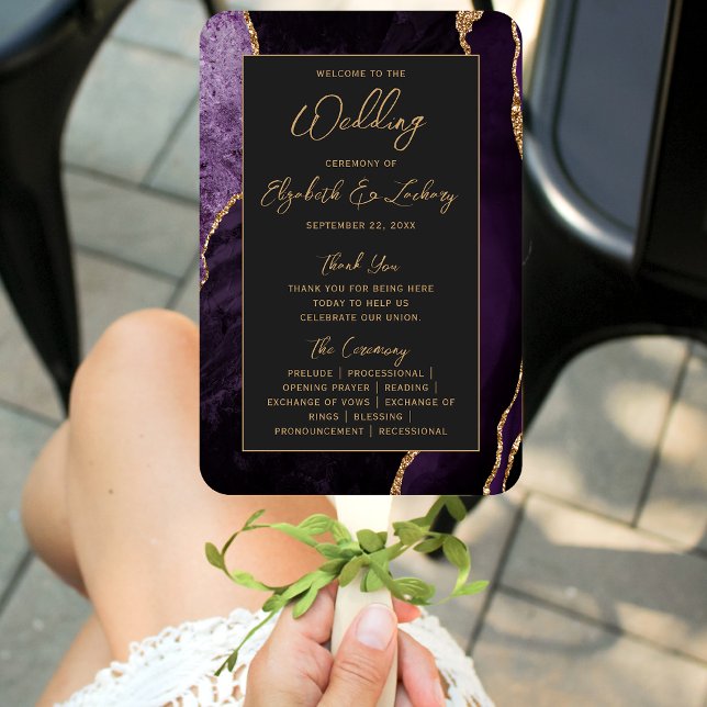 Abanico Programa de Boda de Letra Oscura Ágata Dorada Púrp (Subido por el creador)