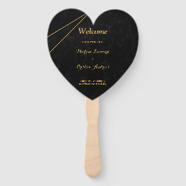 Abanico Programa de boda de marco geométrico negro y dorad