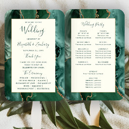 Abanico Programa de Boda de Marfil Ágata Verde Esmeralda D