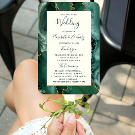 Abanico Programa de Boda de Marfil Ágata Verde Esmeralda D