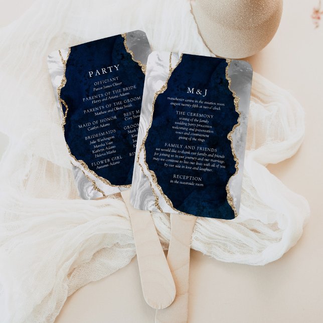 Abanico Programa de Boda de Mármol Navy, Agata Blanca y Do (Subido por el creador)