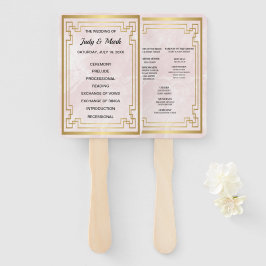 Abanico Programa de Boda de Mármol Rosa con marco geométri