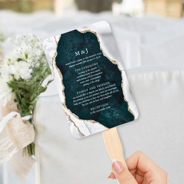 Abanico Programa de Boda de Mármol verde azulado, Blanco y (Subido por el creador)