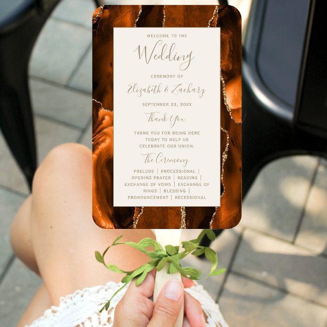 Abanico Programa de Boda de Marrón Naranja Ágata Dorada Ma (Subido por el creador)