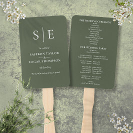 Abanico Programa de Boda de Monograma Verde Oliva