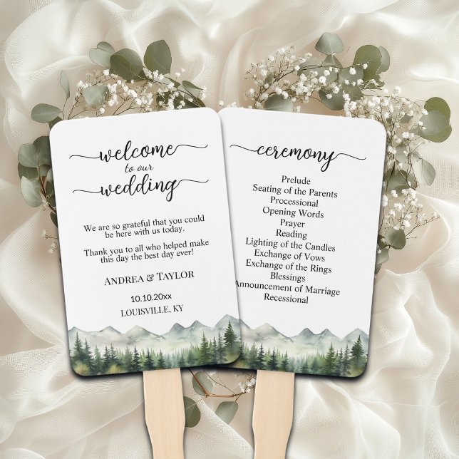 Abanico Programa de Boda de Montañas y Pinos Ceremonia (Subido por el creador)
