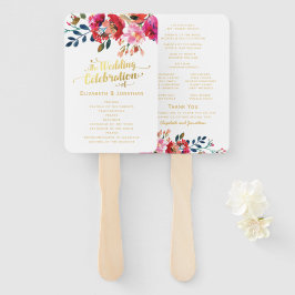 Abanico Programa de Boda de Oro Blanco Floral Watercolor