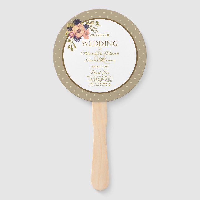 Abanico Programa de Boda de Oro Rosa Floral (Anverso)