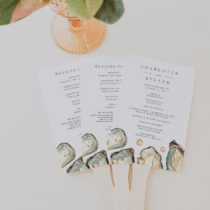 Abanico Programa de Boda de Ostras de Acuarela Costera