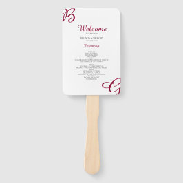 Abanico Programa de Boda de Otoño con Iniciales de Borgoña