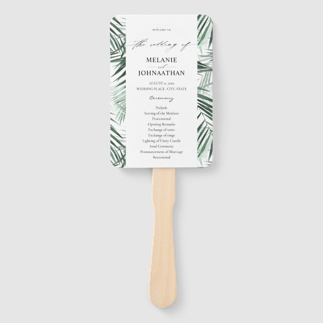 Abanico Programa de Boda de Palm Leaves Tropicales (Anverso)