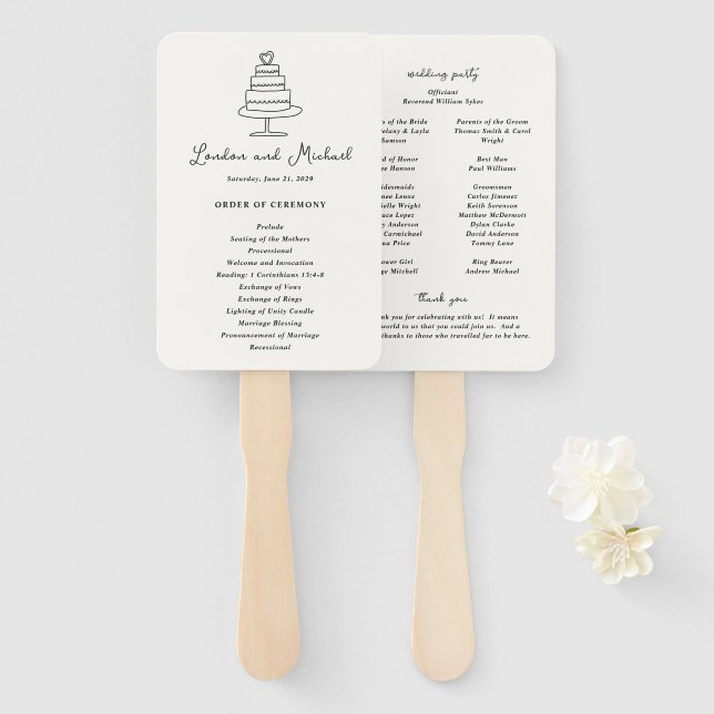 Abanico Programa de Boda de Pastel Dibujado a Mano Moderno (Anverso y reverso)