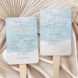 Abanico Programa de boda de playa con corazones de arena c