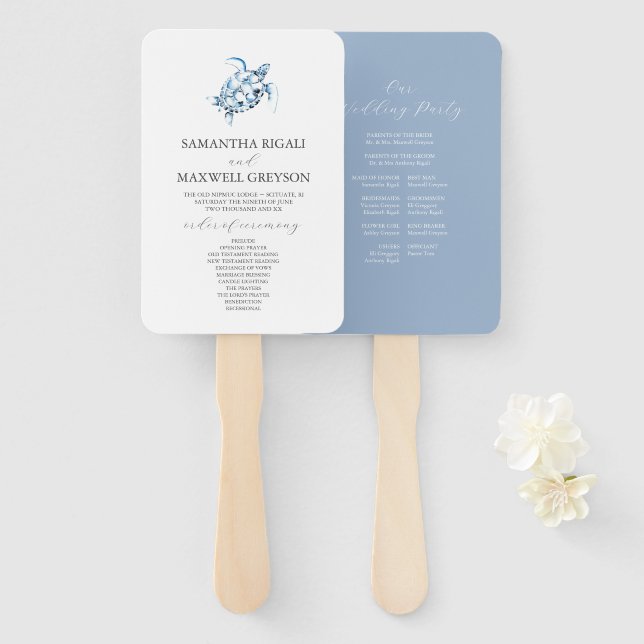 Abanico Programa de Boda de Playa Dusty Blue (Anverso y reverso)