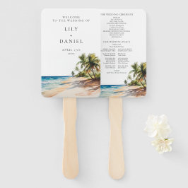 Abanico Programa de boda de playa tropical acuarela