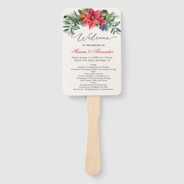 Abanico Programa de Boda de Poinsettia Foliage Greenery (Anverso)