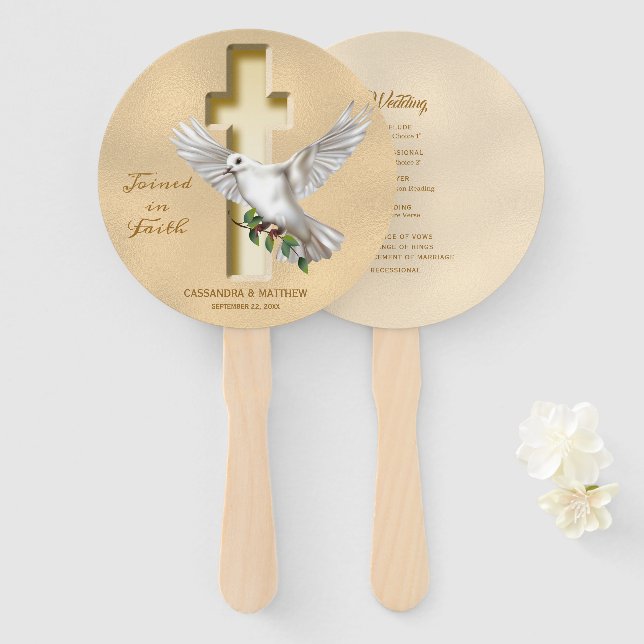Abanico Programa de Boda de Relieve metalizado Dove Cross  (Anverso y reverso)