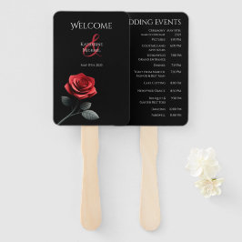 Abanico Programa de Boda de Rosa Roja Única