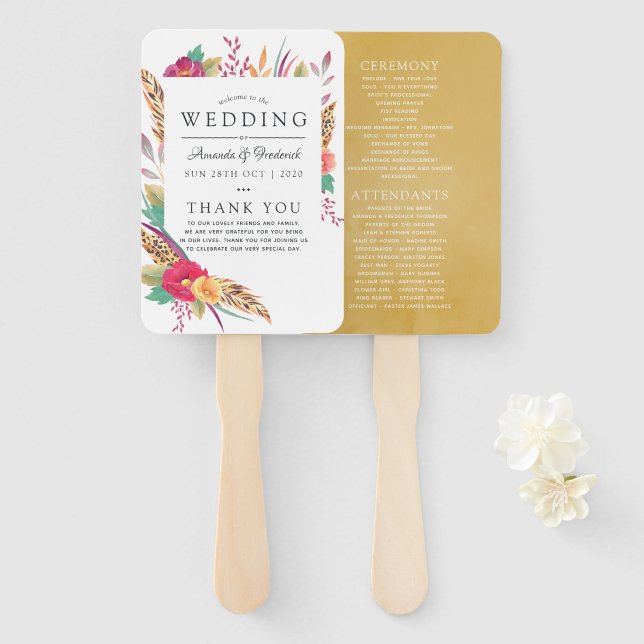 Abanico Programa de boda de safari floral acuarela (Anverso y reverso)