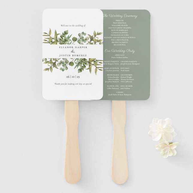 Abanico Programa de Boda de Vegetación de Eucalipto Boscos (Anverso y reverso)