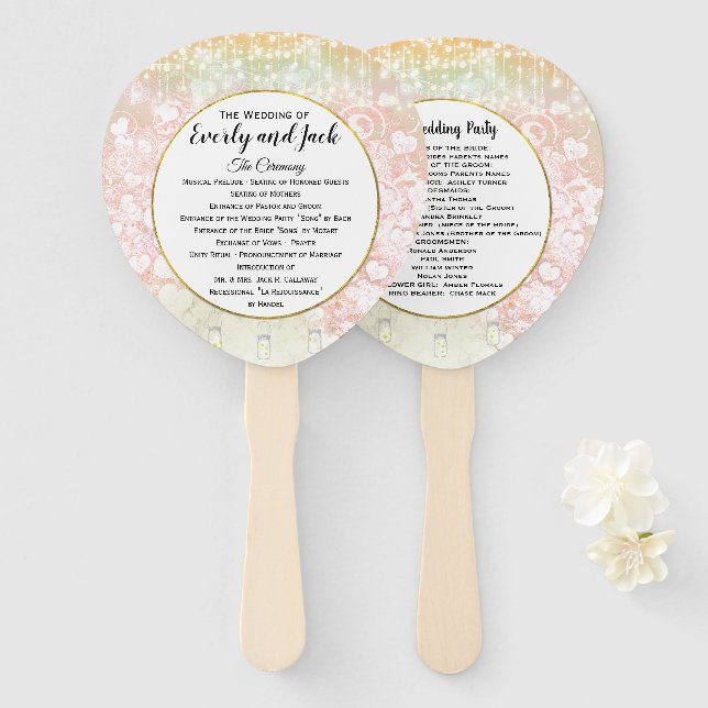 Abanico Programa de Boda del Árbol de Hoja con Corazón de  (Anverso y reverso)