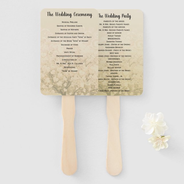 Abanico Programa de Boda del Árbol de Hoja de Corazón (Anverso y reverso)