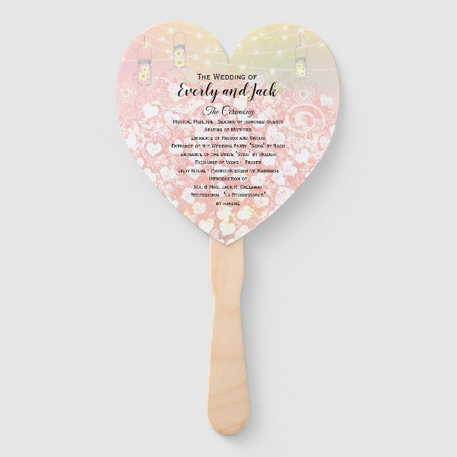 Abanico Programa de Boda del Árbol de Hoja de Corazón Rosa (Anverso)