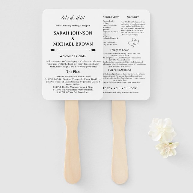 Abanico Programa de Boda Divertido y Moderno (Anverso y reverso)
