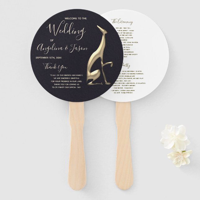 Abanico Programa de Boda Dorado y Negro (Anverso y reverso)