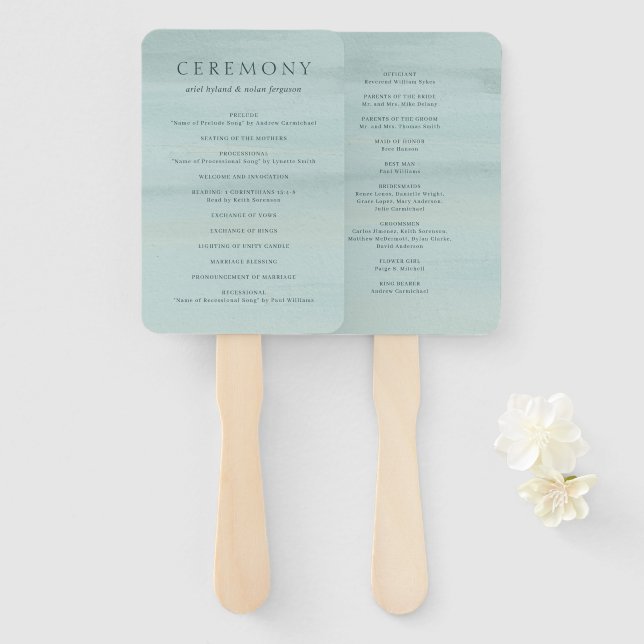 Abanico Programa de Boda Elegante Acuarela Verde Moderno (Anverso y reverso)