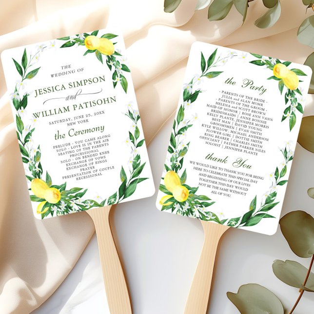 Abanico Programa de Boda Elegante de Acuarela Lemons Bloom (Subido por el creador)