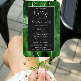 Abanico Programa de Boda Elegante de Agata Verde Cazador y