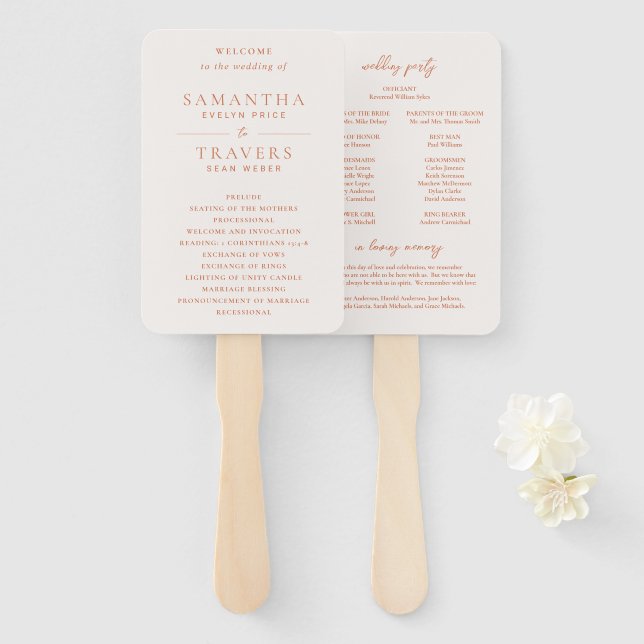 Abanico Programa de Boda Elegante de Cobre Tradicional (Anverso y reverso)