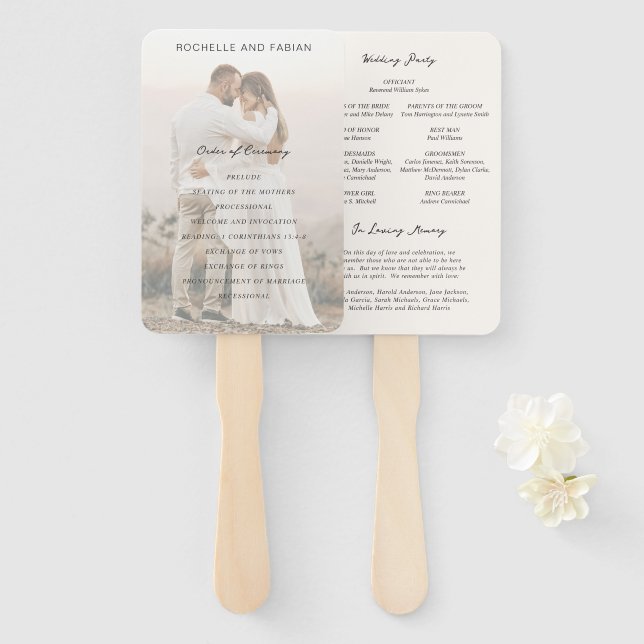 Abanico Programa de Boda Elegante de Crema Simple (Anverso y reverso)