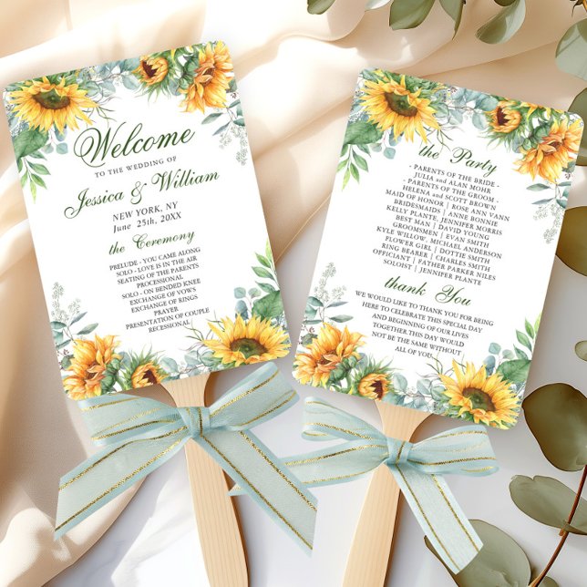 Abanico Programa de Boda Elegante de Sunflowers Eucalyptus (Subido por el creador)